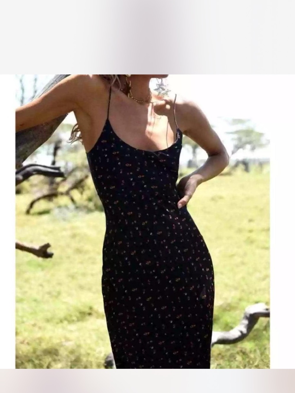Rat & Boa Black Floral Slip Midi Dress
